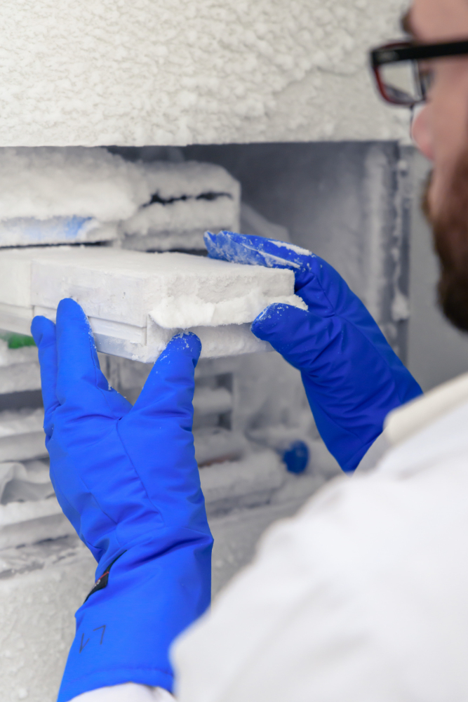 Vertical closeup shot laboratory worker incubating corona viral samples